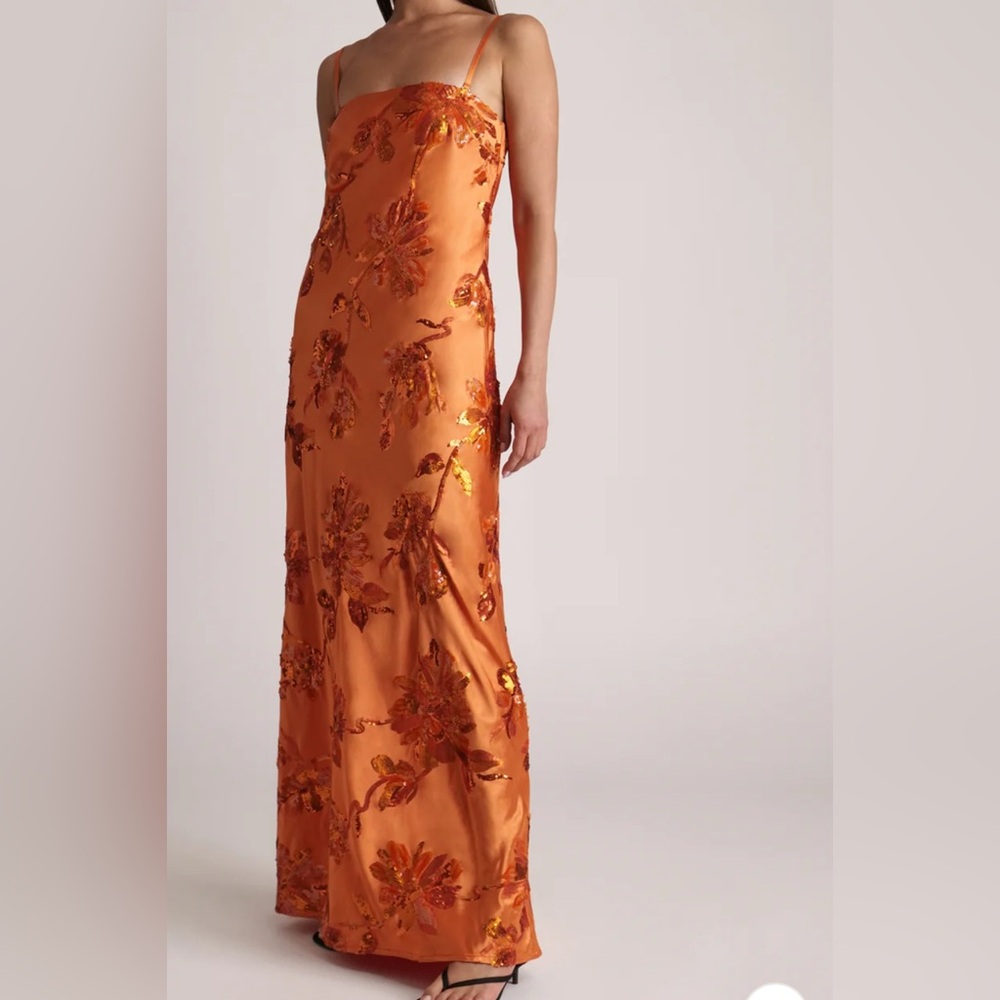 Sabina Musayev Raya Vibrant Orange Sequin Dress